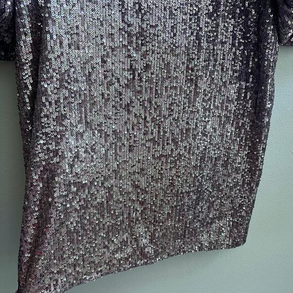 NWT Eliza J Sequin Blouson Sleeve Rose Gold Midi Cocktail Dress Size 6 - Picture 5 of 8